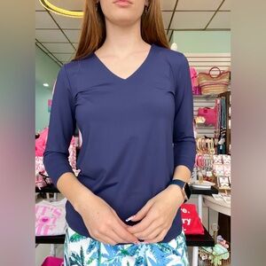 LuLu-B Solid V-Neck Tunic Blue Size Large